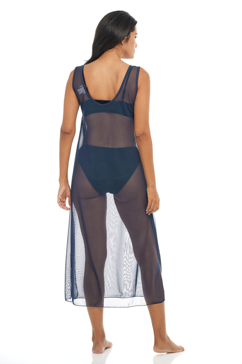 SOLID LONG DRESS - POWER MESH PRINT